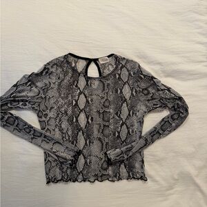 Topshop Black and Gray Snakeskin Long Sleeve Top